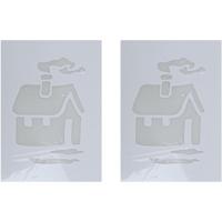 Kerst raamsjabloon kerst huis - 2x - wit - 35 cm - raamdecoratie - kerstversiering