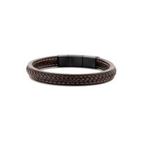 Frank 1967 7FB-0515 Armband leder-staal gevlochten bruin-zwart 21 cm - thumbnail