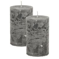 Atmosphera Stompkaars/cilinderkaars - 2x - antraciet - 5 x 8 cm - klein rustiek model