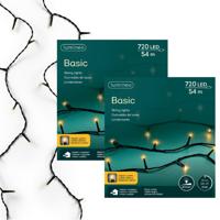 Kerstverlichting - 2x - 720 leds -klassiek warm wit -5400 cm - zwart snoer -timer en dimmer