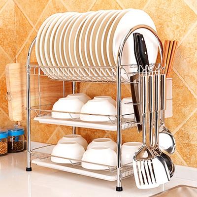 Multifunctionele keuken roestvrijstaal drie lagen boog vorm rack opknoping Bowl schotel houder