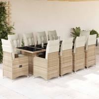11-delige Bistroset met kussens poly rattan beige