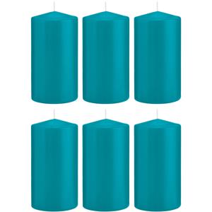 Cilinderkaars/stompkaars - 6x - turquoise - 8 x 15 cm - 69 branduren