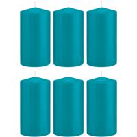 Cilinderkaars/stompkaars - 6x - turquoise - 8 x 15 cm - 69 branduren - thumbnail