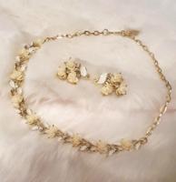 Vintage Sieraden Set Ketting En Oorclips Rozen Goud Creme