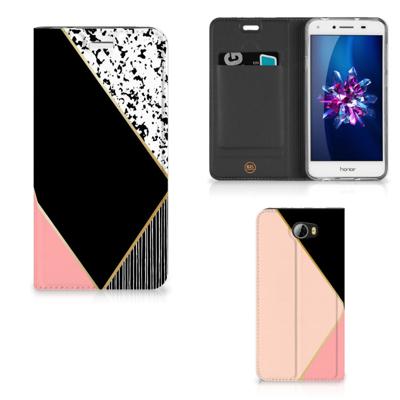 Huawei Y5 2 | Y6 Compact Stand Case Zwart Roze Vormen