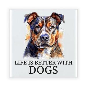 Cadeau tegel hondenliefhebber - Staffordshire-bullterrier hond - keramiek - waterverf - 15 x 15 cm