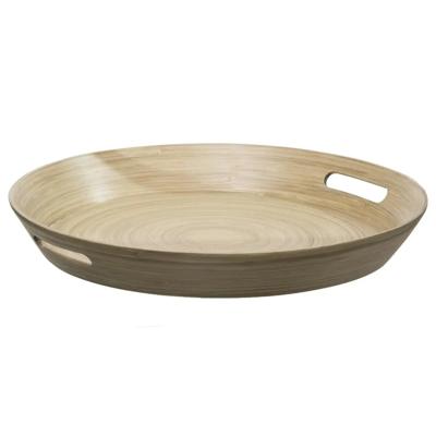 5Five Dienblad/serveerblad rond - D42 cm - bamboe hout - bruin - met handvaten - Dienbladen