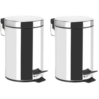 Prullenbak/pedaalemmer - 2x - rvs - mat zilver - 5 liter - 20 x 27 cm - Badkamer/toilet