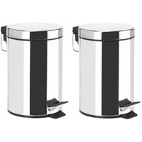 Prullenbak/pedaalemmer - 2x - rvs - mat zilver - 5 liter - 20 x 27 cm - Badkamer/toilet - thumbnail