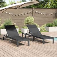 Ligstoel 2-persoon 3 pcs Zwart poly rattan