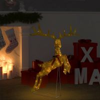 Kerstversiering vliegend rendier warmwit 120 LED's goudkleurig - thumbnail