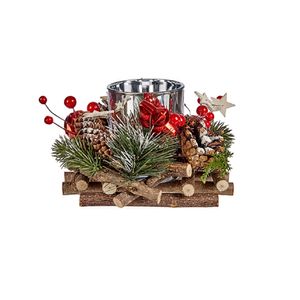 Kerst thema kaarsenhouder ornament red/green nature 17 cm