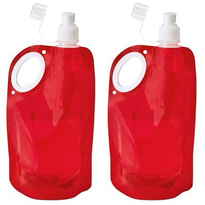 Waterfles/drinkfles opvouwbaar - 10x - rood - kunststof - 770 ml - schroefdop - waterzak