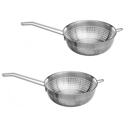 Secret de Gourmet rond vergiet/zeef met lang handvat - 2x - zilver - 18 x 7 cm - RVS - Keukenvergiet