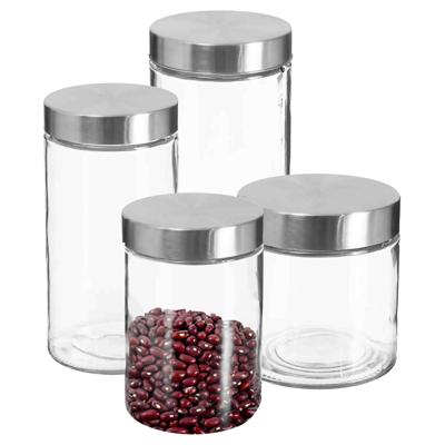 Secret de Gourmet - Set van 4x keuken voorraadbussen - potten - glas - RVS deksel - 4 formaten