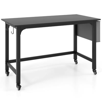 Bureau met Wieltjes Computertafel met Afneembare Stoffen Tas en Koptelefoonhaak 120 x 60 x 75 cm Zwart