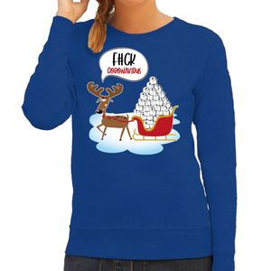 F#ck coronavirus foute Kerstsweater / outfit blauw voor dames