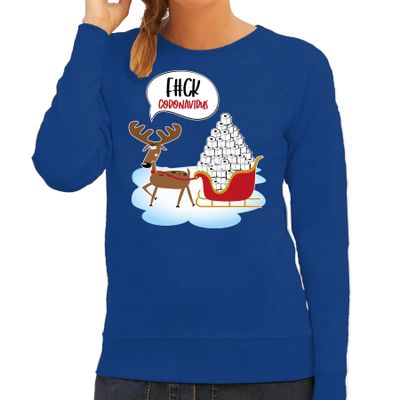 F#ck coronavirus foute Kerstsweater / outfit blauw voor dames F#ck coronavirus foute Kerstsweater / outfit blauw voor dames