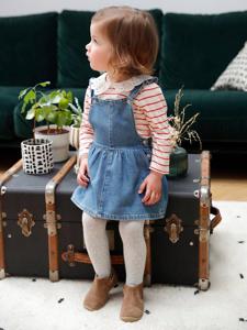 Salopettejurk baby's van denim met schouderbandjes met ruche stone