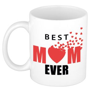 Best mom ever hartjes cadeau mok / beker wit