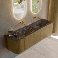Badmeubel Mondiaz Kurve-Dlux | 155 cm cm | Meubelkleur Dusk | Wastafelkleur Lava | Solid surface | Dubbel / Rechts spoelbak | Zonder kraangat(en)
