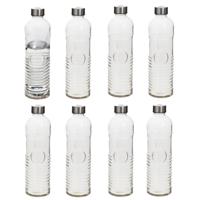 Waterfles - 8x stuks -1 liter - gehard ribbel glas - D8 x H29 cm - drinkfles - Glazen drink flessen