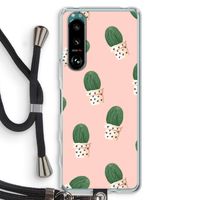 Cactusprint roze: Sony Xperia 5 III Transparant Hoesje met koord