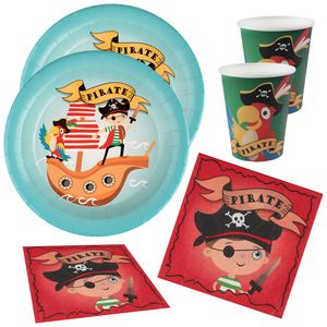 Piraten feest wegwerp servies set - 20x bordjes / 20x bekers / 20x servetten - Feestpakketten