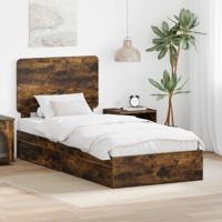 Bedframe met lade Gerookt eiken 90 x 190 cm Bewerkt hout