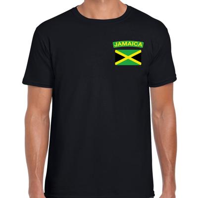 Jamaica thema t-shirt - met vlag op borst - zwart - voor heren - landen shirt - supporters