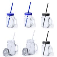 Set 6x glazen drinkbekers dop/rietje 500 ml zilver/blauw/zwart