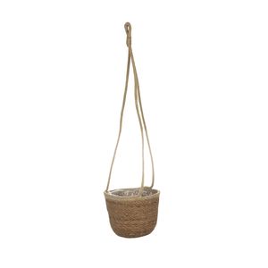 Hangende plantenpot/bloempot van jute/zeegras diameter 17 cm en hoogte 14 cm camel bruin