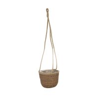 Hangende plantenpot/bloempot van jute/zeegras diameter 17 cm en hoogte 14 cm camel bruin - thumbnail