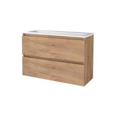 Badmeubelset Aquasplash Salt 100x39 cm Greeploos 2 Lades Met Wastafel Acryl 1 Kraangat Whisky Oak Aquasplash