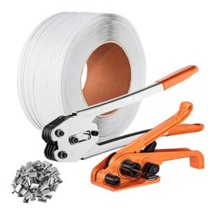 VEVOR Bandenbandset met omsnoeringsspanner, banderolleerapparaat, 1000 m lange PP-tape, 1000 metalen zegels, palletverpakkingstape omsnoeringsset banderolleerverpakkingstape voor verpakkingen