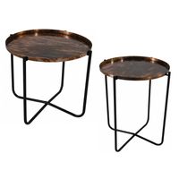 Set van 2x stuks ronde bijzettafel/plantenstandaard oud koper 35 en 50 cm