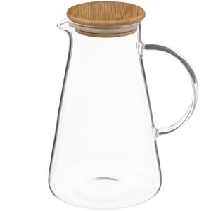 Karaf/schenkkan 1,5 liter van glas met bamboe houten deksel