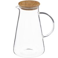 Karaf/schenkkan 1,5 liter van glas met bamboe houten deksel