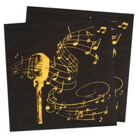 Santex muziek thema feest servetten - 40x stuks - 25 x 25 cm - papier - zwart/goud - Feestservetten - thumbnail