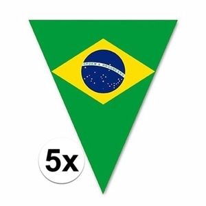 5x Versiering Brazilie vlaggenlijn/vlaggetjes 5 meter