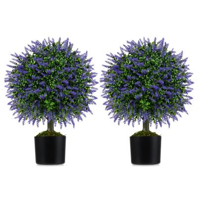 2 Kunstplanten met Lavendelbomen in Paars & Bladeren Buxus Kunstboom met Pot 58cm