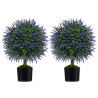 2 Kunstplanten met Lavendelbomen in Paars & Bladeren Buxus Kunstboom met Pot 58cm