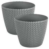 Plantenpot/bloempot Splofy - Set van 2x stuks - steengrijs - kunststof - D13 x H11 cm - binnen/buite