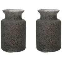 Bloemenvaas Dubai - 2x - grijs graniet - glas - D14 x H20 cm - Vazen