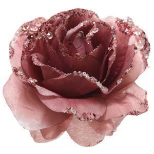 1x stuks oud roze decoratie bloemen rozen op clip 14 cm