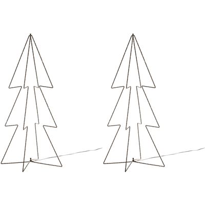 2x stuks verlichte figuren 3D kerstbomen / lichtbomen 91 cm voor buiten