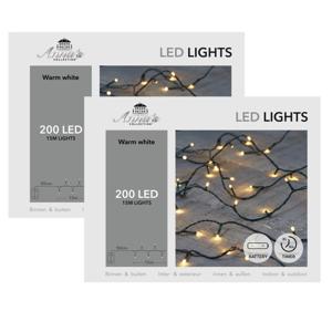 Kerstverlichting - 2x st- warm wit - 1500 cm - 200 led lampjes - zwart snoer - op batterijen