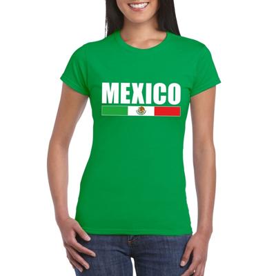 Mexico supporters kleding t-shirt - voor dames - groen - met vlag kleuren print - korte mouwen