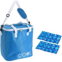 Koeltas draagtas schoudertas blauw met 2 stuks flexibele koelelementen 18 liter - Koeltas - thumbnail